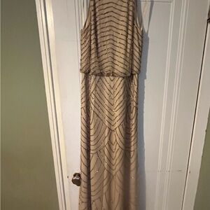 Adrianna Papell Beige Beaded Maxi Dress